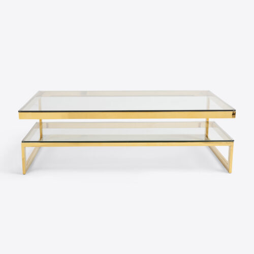 polished brass G frame coffee table in 70s style