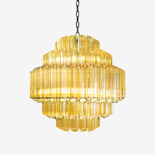 amber yellow tiered chandelier in style of Murano glass