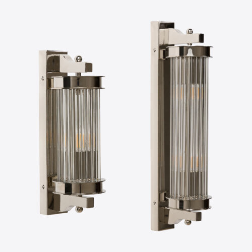 wall light with small clear glass rods and nickel finish