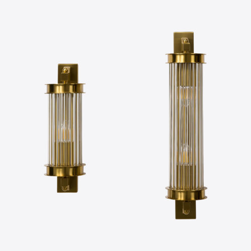 wall light with clear glass rods and brass finish