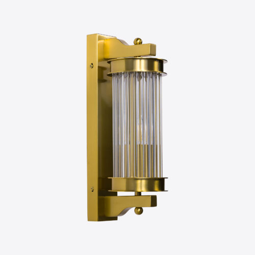 wall light with small clear glass rods and brass finish