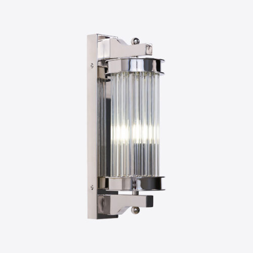 wall light with small clear glass rods and nickel finish