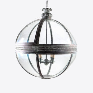 large hanging globe lantern - brass in a verdigris finish