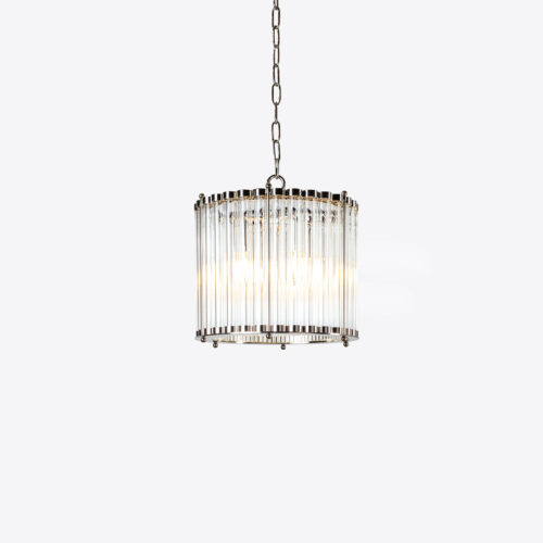 Small Monza chandelier in nickel silver - small drum chandelier with a nickel finish and clear glass tubes