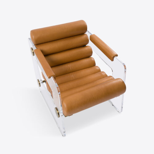 brown leather and acrylic armchair
