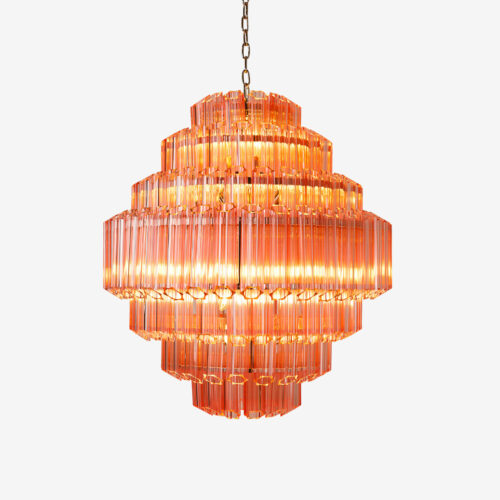 large pink chandelier in style of vintage Murano glass