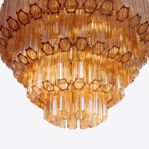 amber yellow tiered chandelier in style of Murano glass