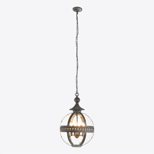 Blake - brass hanging globe lantern in a bronze verdigris finish