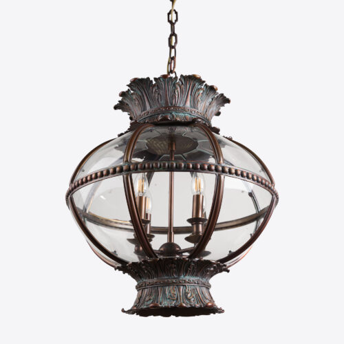 squat hanging globe lantern in aged bronze