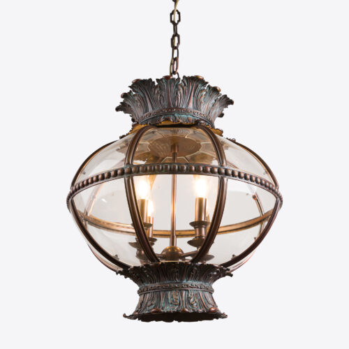 squat hanging globe lantern in aged bronze