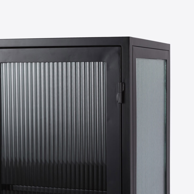 Black Coburg Fluted Glass Tall Cabinet - Pure White Lines