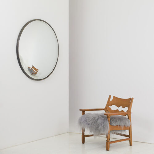 Large 100cm convex mirror with black steel frame