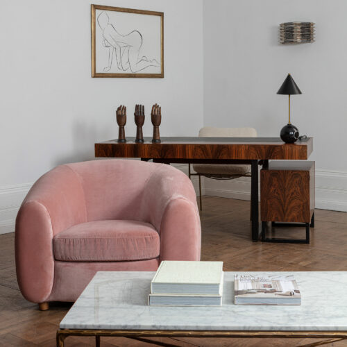 pink velvet tub chair