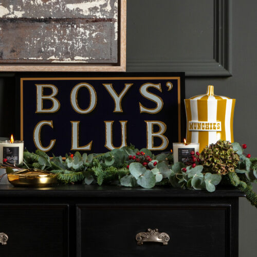 boys club hand painted glass sign with gold leaf