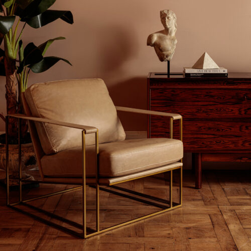 Safari modernist cream leather lounge chair