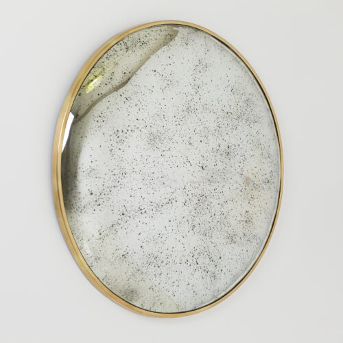 Large 120cm convex mirror with brass frame and aged finish to the glass