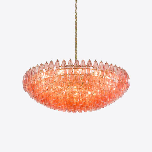 pink tiered chandelier in style of Murano glass