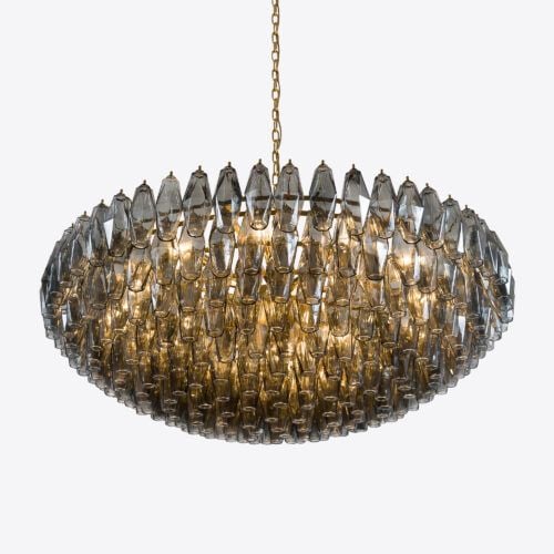 smoked glass tiered chandelier in style of Murano glass