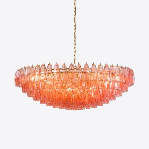 pink tiered chandelier in style of Murano glass