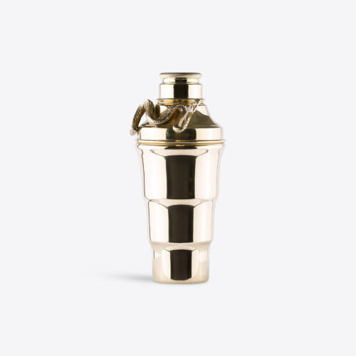 cocktail shaker in a brass finish with cast snake