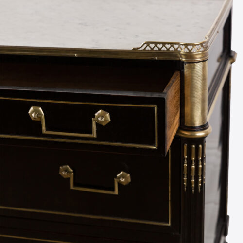 antique ebonised French commode with gallery rail