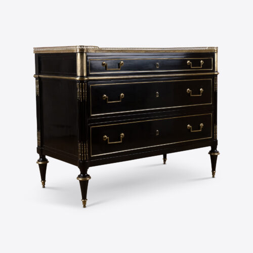 antique ebonised French commode with gallery rail