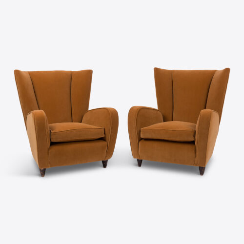 mid century 1950's Italian armchair for lounge living room in Gingerbread orange tan velvet by Linwood
