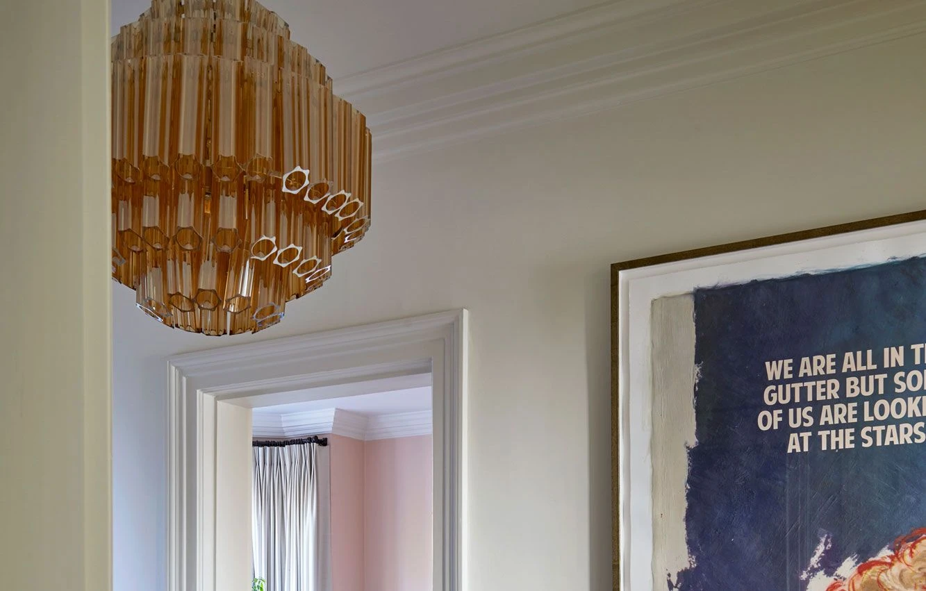 amber chandelier in hallway of Fiona Duke interior project