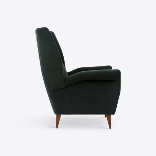 mid century 1950's Italian armchair for lounge living room in Evergreen green velvet by Linwood