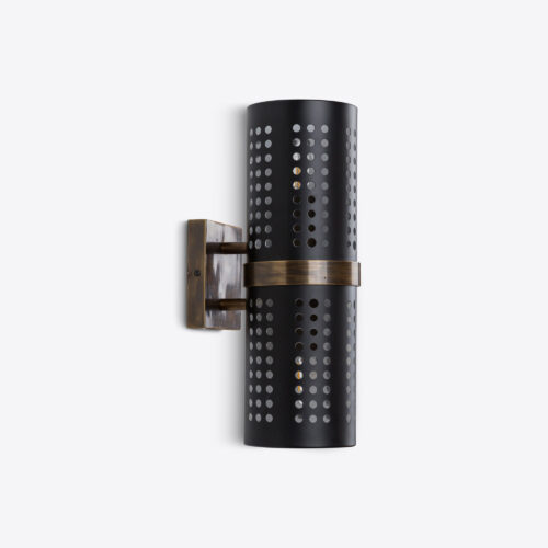 Breuer brass tubular wall light in mid-century brutalist style with perforations