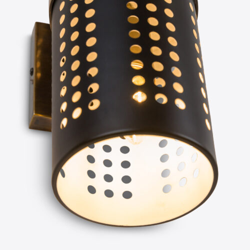 Breuer brass tubular wall light in mid-century brutalist style with perforations