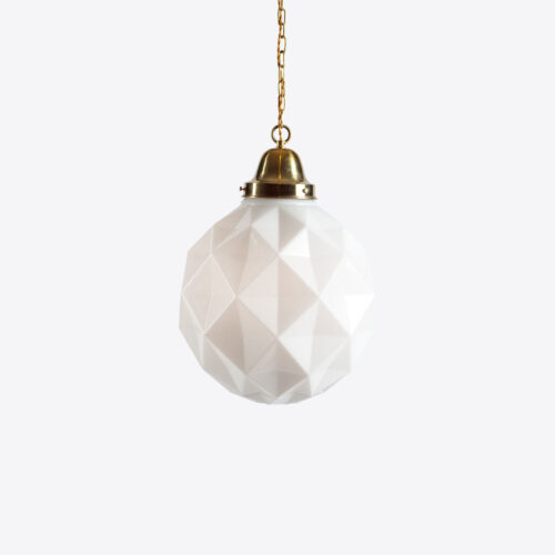 Small Cubist - mid-century inspired brass and opaline glass pendant light