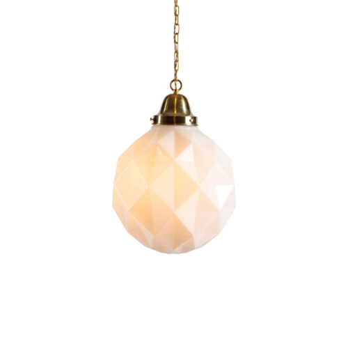 Small Cubist - mid-century inspired brass and opaline glass pendant light