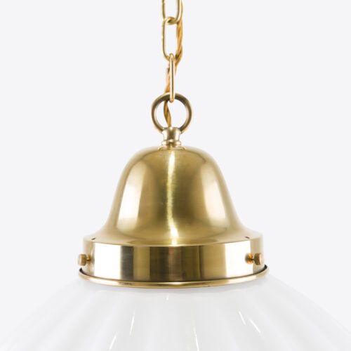 Pumpkin brass and white opaline glass pendant