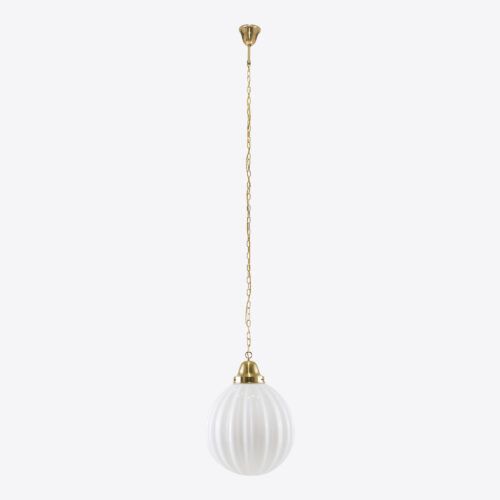 Pumpkin brass and white opaline glass pendant