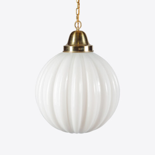 Large Pumpkin pendant in opaline glass and brass - mid-century style ideal for kitchen islands or dining rooms