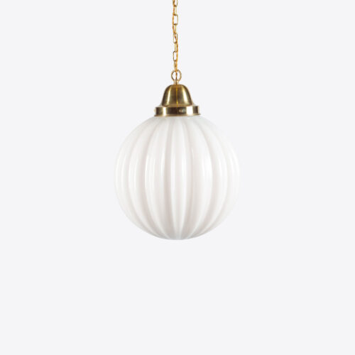 Small Pumpkin pendant in opaline glass and brass - mid-century style ideal for kitchen islands or dining rooms