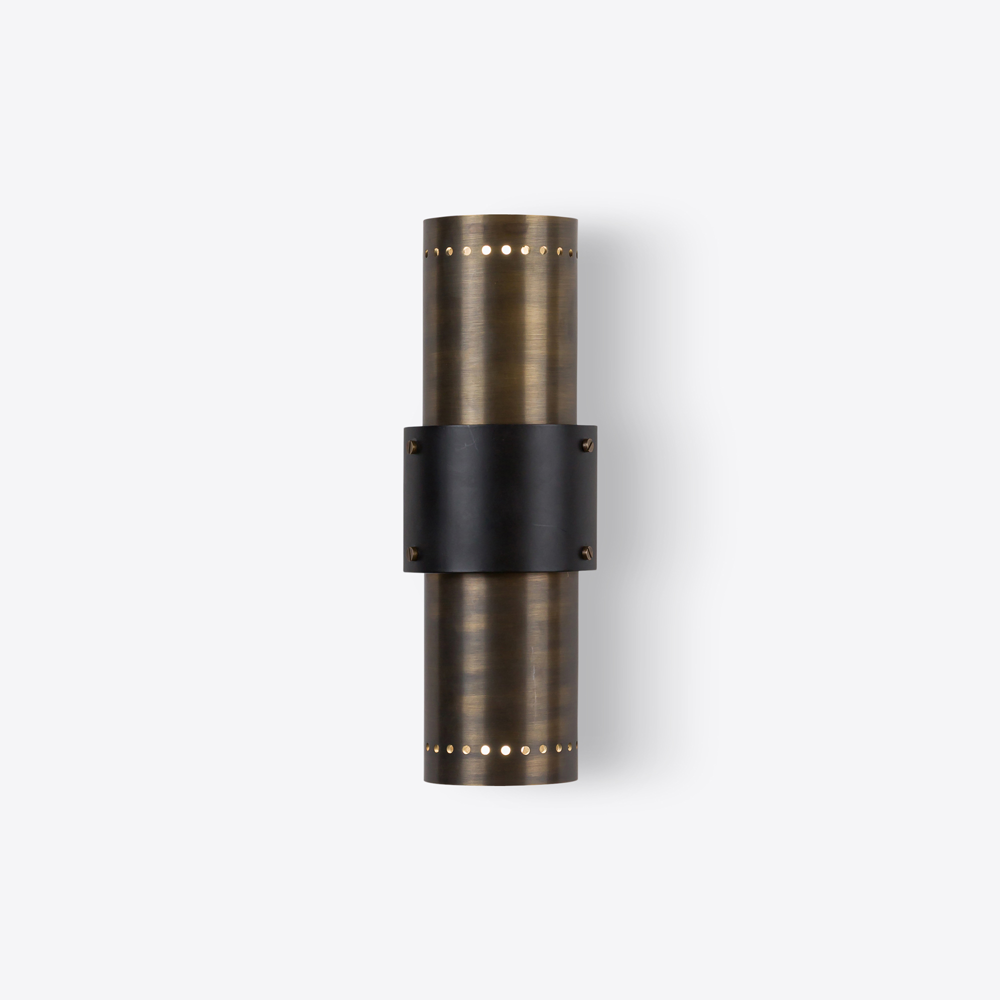 brass tubular cylindrical wall light in mid-century brutalist style - suitable for bathroom use