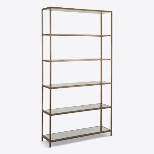 Aria brass etagere with aged mirrored glass shelving - a classic traditional bookcase for interior design projects