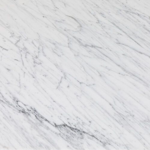 Atticus rectangular natural oak coffee table fluted with Carrara white marble