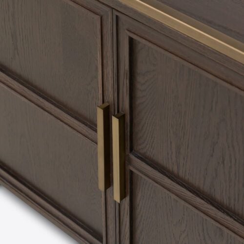 Madison oak and brass shelving unit cabinet