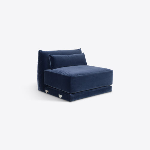cornflower blue velvet Milano sectional sofa 70's style