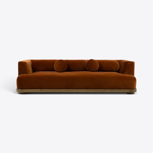 Juliet sofa - rust coloured velvet on a mid-century style sofa