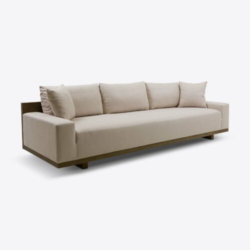 Bondi three seater sofa in linen with wooden back panel