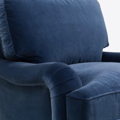 cornflower blue velvet traditional armchair on castors