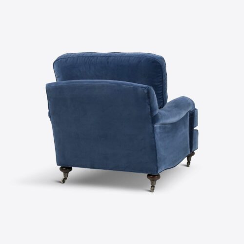 cornflower blue velvet traditional armchair on castors