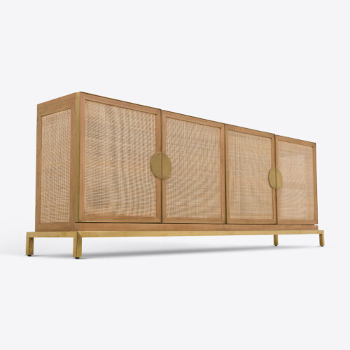 Lincoln rattan and brass sideboard mid-century inspired