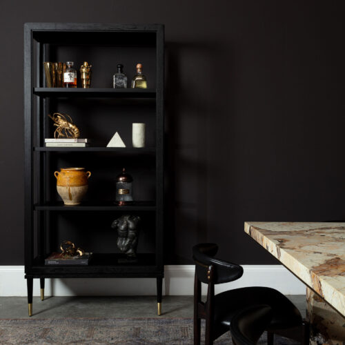 Richmond black oak mid-century inspired etagere bookcase