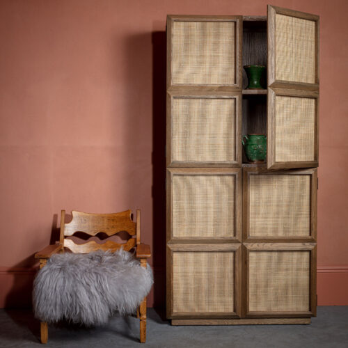 Savannah tall rattan and oak storage cabinet cupboard