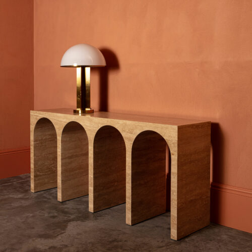 Siren travertine console table with arches